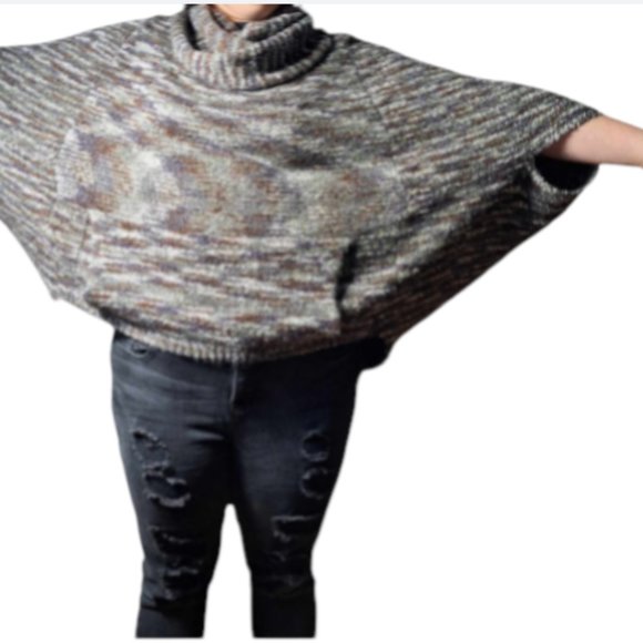 Chloe K Hi-Lo Multi Colored Boxy Poncho Sweater Size XL - Picture 4 of 12